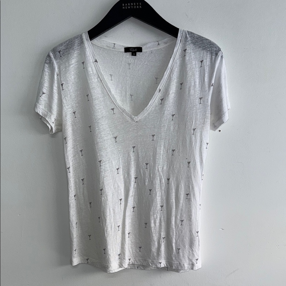Rails White V-Neck Women's Martini T-Shirt, XS